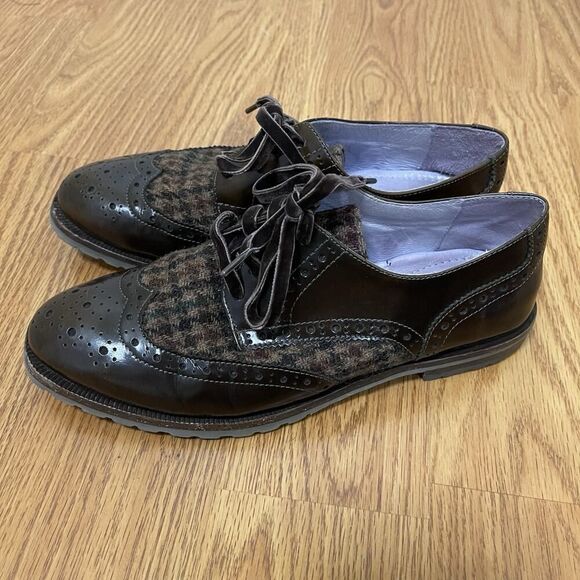 Johnston & Murphy Dark brown tweed knit patent leather oxford wingtip shoes 7 - Picture 5 of 8